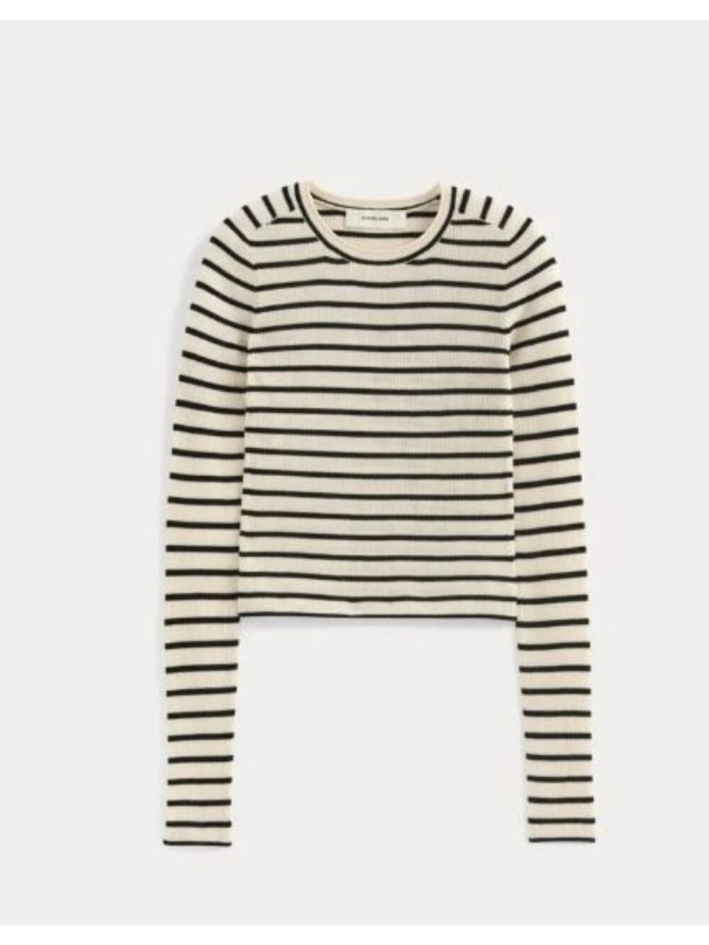 Everlane The Cropped Crew Top in Ultrafine Merino Parchment Black Stripe Size S